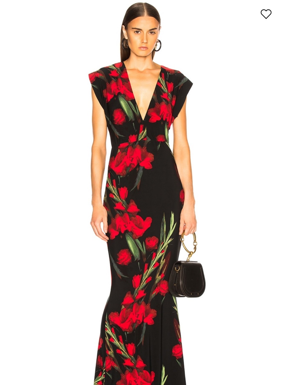Norma Kamali Black Maxi Dress with Red & Green Floral Print